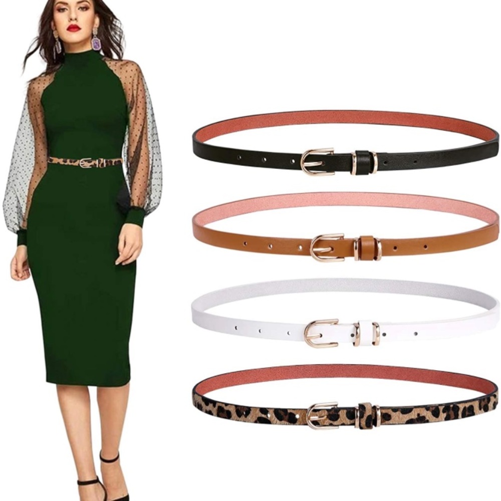 Set of 4 belts, size medium.  Black, brown, white and leopard.